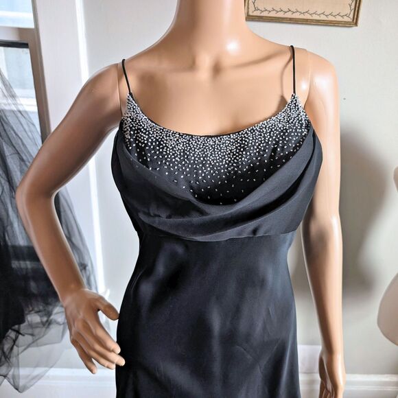 Vintage 90s Cache Prom Gown Beaded Black Cowl Siren Whimsygoth Formal Size 9 - Picture 5 of 14